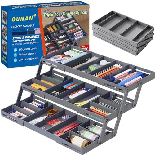 3 Tier Expandable Drawer Organizer Jewelry Trash Cosmetic Silverware Storage Fits Kitchen Desk Medicine Cabinet